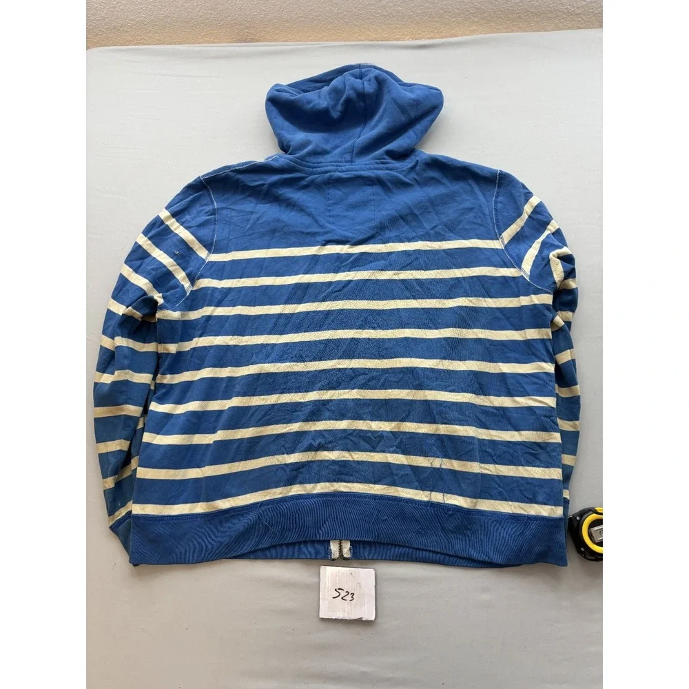 Aeropostale Mens XXL Full Zip Hoodie Blue Cream Striped AERO 87 Hooded Zip Up